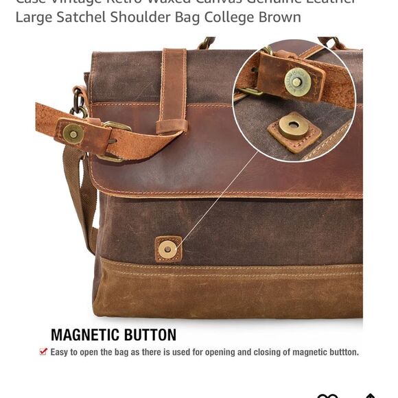 Waxed canvas and leather Laptop/ Messenger Bag - Picture 8 of 9